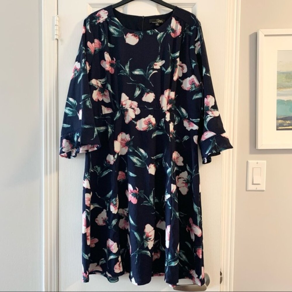 Suzanne Betro Fit   Flare Floral Print Bell Sleeve Dress XL